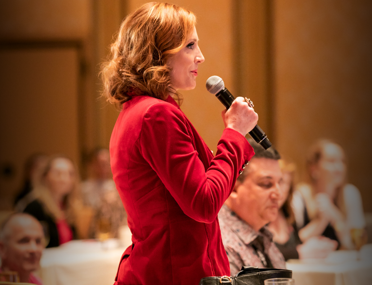 Tricia Brouk public speaking coach, talking at an event